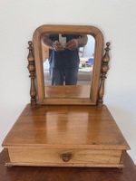 Coiffeuse psyché ancienne en bois massif, miroir ancien