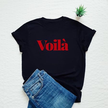 Schwarzes T-Shirt mit rotem Aufdruck "Voilà" - Grösse XS