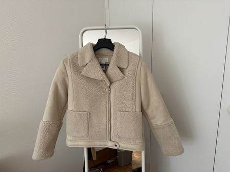Oversized winter coat - white faux suede leather, size S
