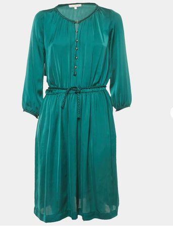SANDRO Kleid  Smaragdgrün mit Seitentaschen & Flecht-Details