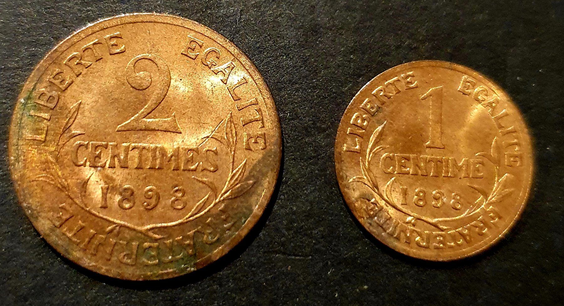Tutti le monete: 1 + 2 Centimes 1898 Frankreich – Usato da Egerkingen venduto da Acc1 1