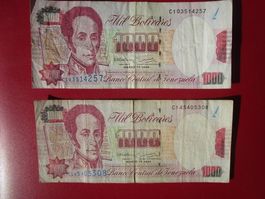 Venezuela 1000 Bolivares Banknote, 1994, Zwei Stück