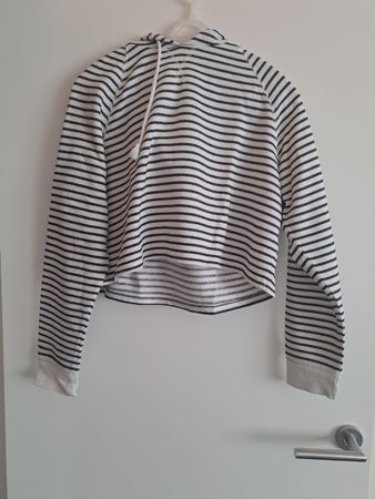 Crop Hoodie Schwarz/Weiss Gestreift - Grösse S/M