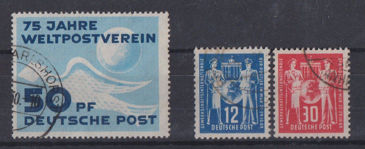Alle Briefmarken: DDR 1949: 3 Werte Beginn - Kat. 89.-- – Gebraucht aus Eschlikon TG von PhilCon