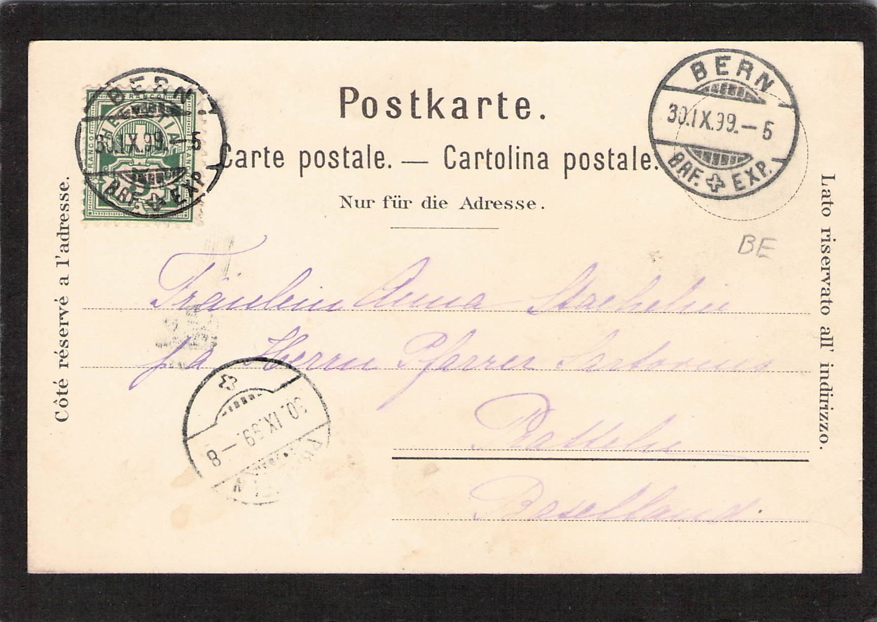 Cartoline postali: Beatenberg , gel. 30.lX.1899 – Usato da Reichenburg venduto da Pipo-67 1