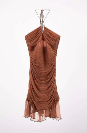Wunderschönes Zara Seidenkleid mit Raffungen – Rostorange