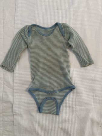 Baby Body Wolle langarm gestreift blau weiss gebraucht