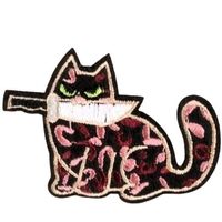 🐈‍⬛Cooler bestickter Aufnäher: Katze mit Messer im Mund🐾💫