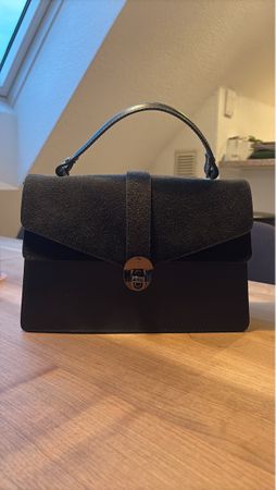 Handbag black suede and leather