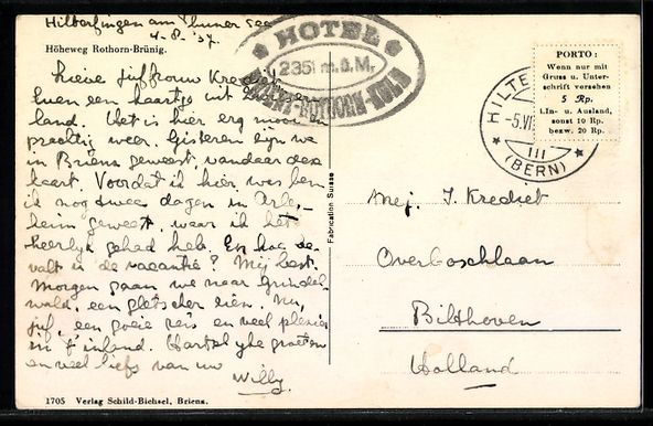 Cartoline postali: Rothorn-Brünig, Wanderer am Höhenweg – Usato da Berlin venduto da bartko-reher 1