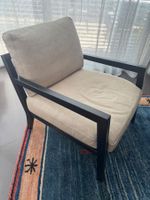 Sessel beige Stoff Holzgestell dunkel guter Zustand
