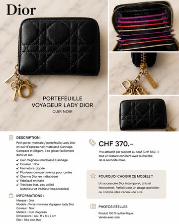 Prix baissé Petit porte-monnaie Dior voyageur Lady