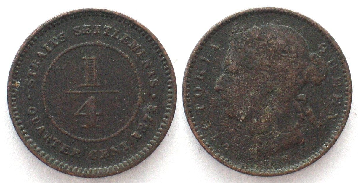 Tutti le monete: STRAITS SETTLEMENTS 1/4 Cent 1872 H VICTORIA Kupfer – Usato da Riehen venduto da sesambestcoins2004
