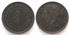STRAITS SETTLEMENTS 1/4 Cent 1872 H VICTORIA Kupfer