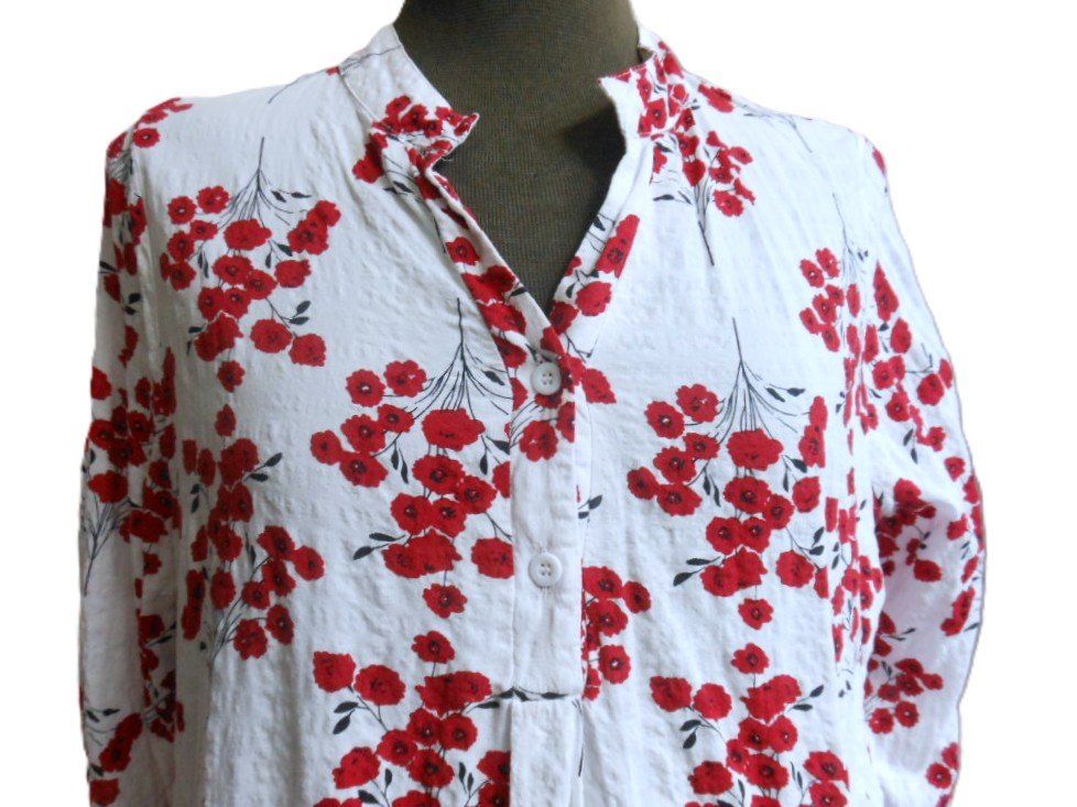 Tuniche: ca. Gr. 42 44 sMasse Tunikabluse weiss rote Blüten aus RAYON – Usato da Basel venduto da frausommerwind 3