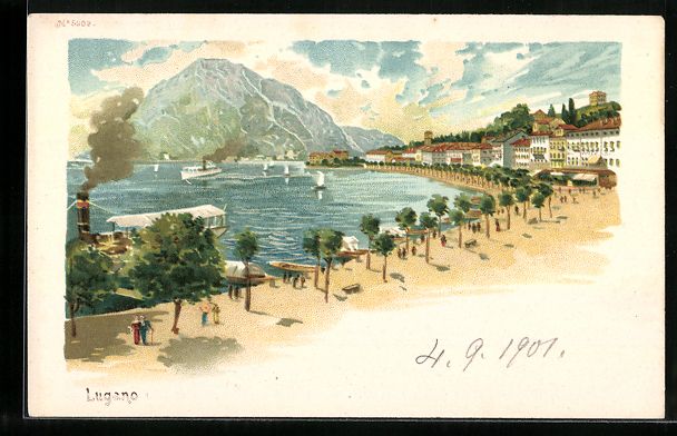 Cartoline postali: AK Lugano, Ortsansicht mit See – Usato da Berlin venduto da bartko-reher