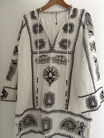 ZARA Tunika mit Stickerei Weiss Grösse M