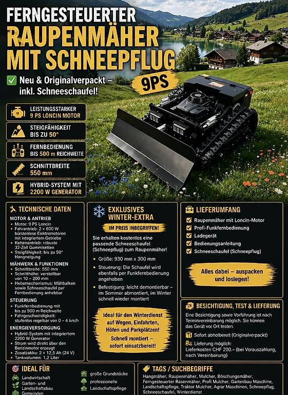 Tondeuses à gazon: RAUPENMÄHER MIT SCHNEEPFLUG – Neuf avec emballage d'origine à Biel/Bienne par 3dtm_Shop