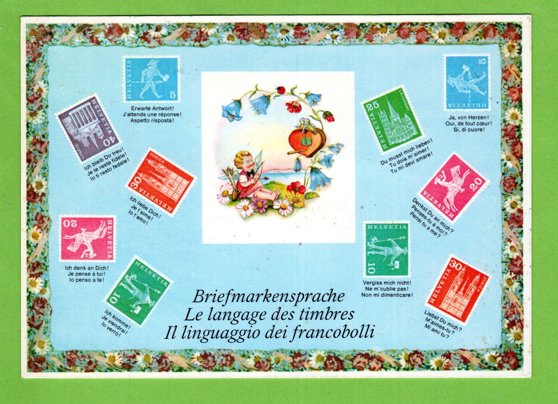 Cartoline postali: 1977 Ansichtskarte "Briefmarkensprache" siehe Bilder – Usato da Stein am Rhein venduto da Huehnerhund