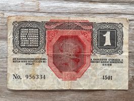 Eine Krone Deutschösterreich Note Österreich-Ungarische Bank