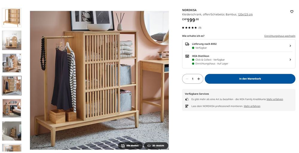 IKEA NORDKISA Bambus Kleiderschrank, wie NEU (Gebraucht) in Zrich fr CHF  95  nur Abholung auf Ricardo kaufen
