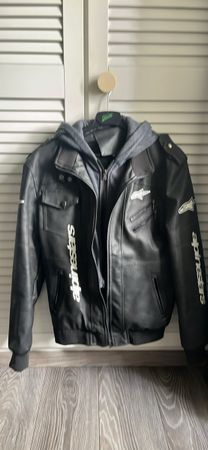 Veste Alpinestars en cuir, capuche grise, Taille M, cool!