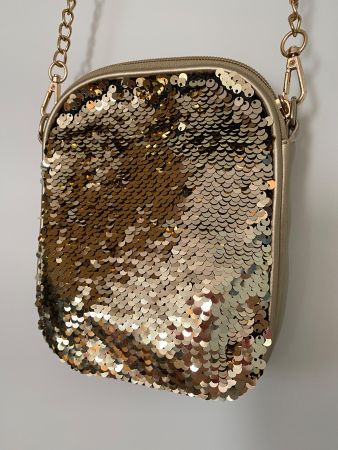 Neue Pailletten Umhängetasche Gold (Lederimitat)