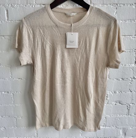 Neu! Kurzarm-Strickshirt aus Leinenmix – Beige, Gr. M