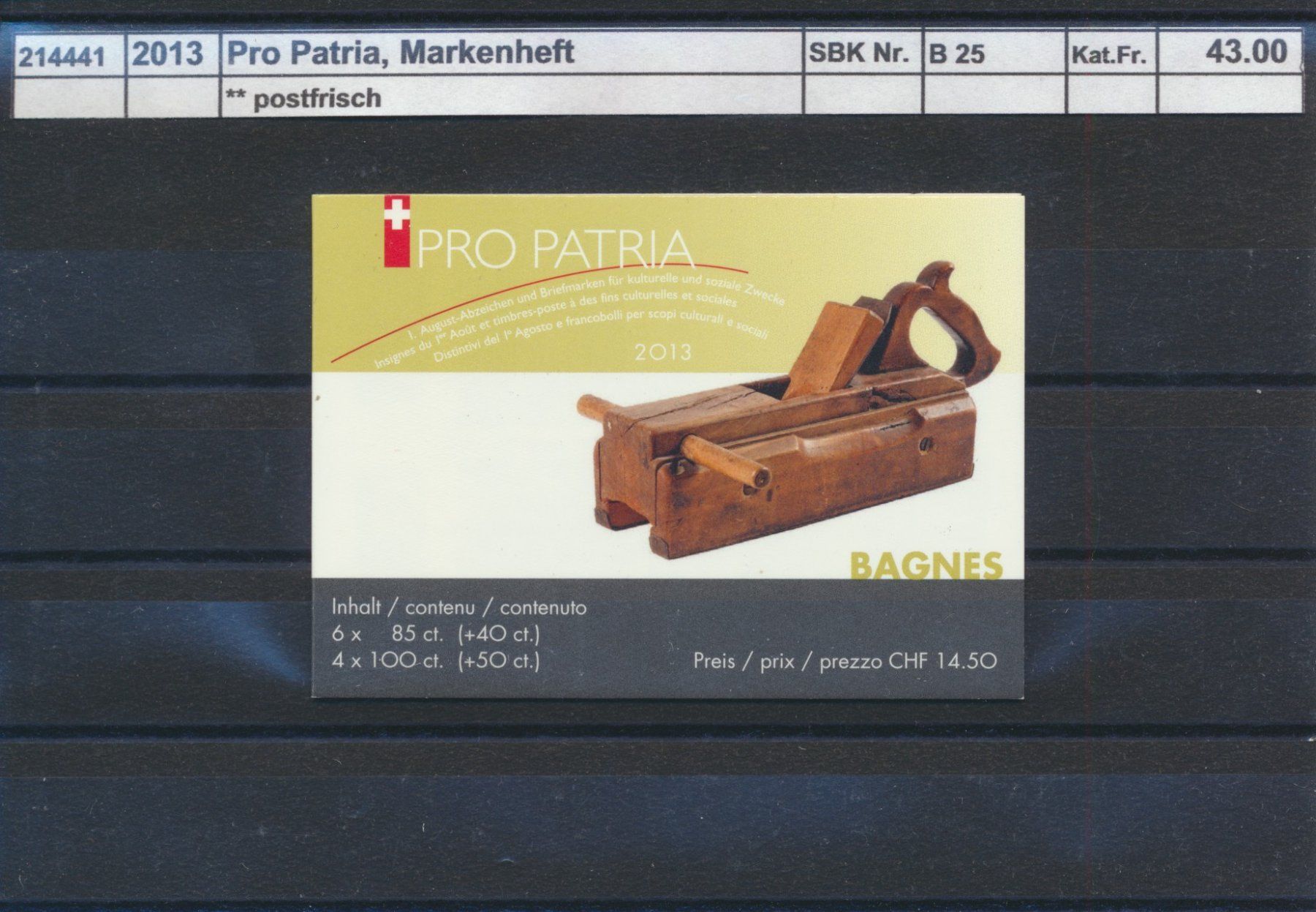 Alle Briefmarken: 2013 Pro Patria, Markenheftchen, ** postfrisch – Neu (gemäss Beschreibung) aus Winterthur von Zupogeru