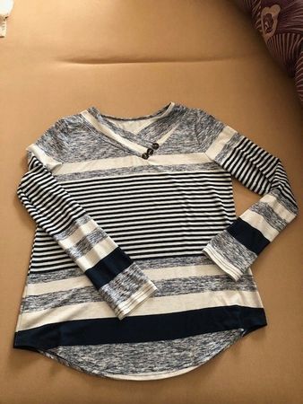 T'shirt longues manches bleu blanc S élégant et chic