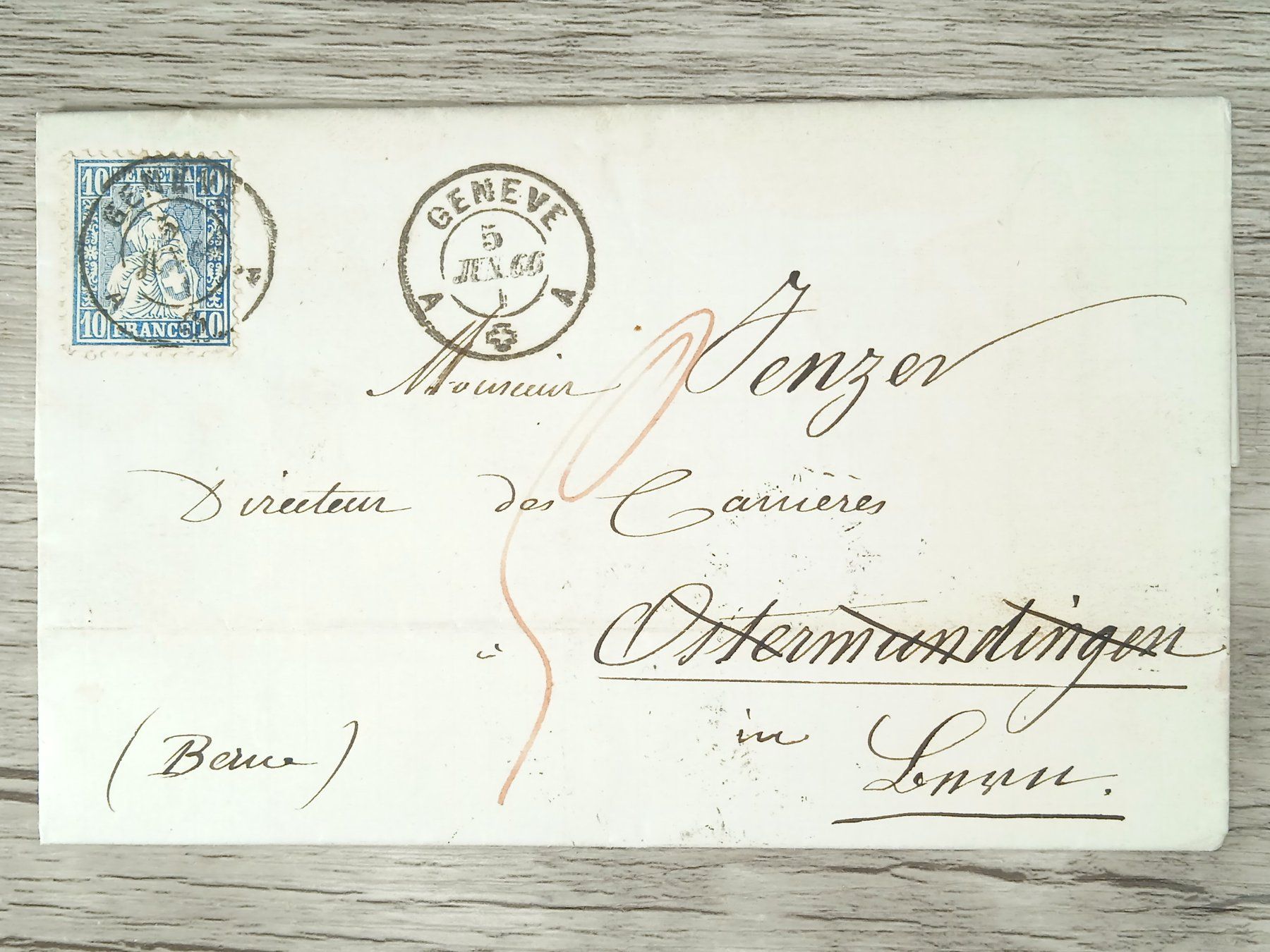 Tutti i francobolli: TR04 Enveloppe + Timbre Suisse 1866 – Usato da Cousset venduto da Patrick_Collections