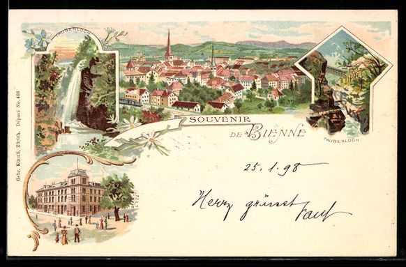 Ansichtskarten: Litho Bienne, Vue générale, cascade et – Gebraucht aus Berlin von bartko-reher