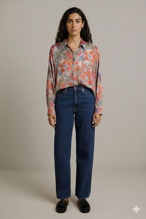Vintage Button-Down-Hemd mit Sternmuster und Nummer-8-Design