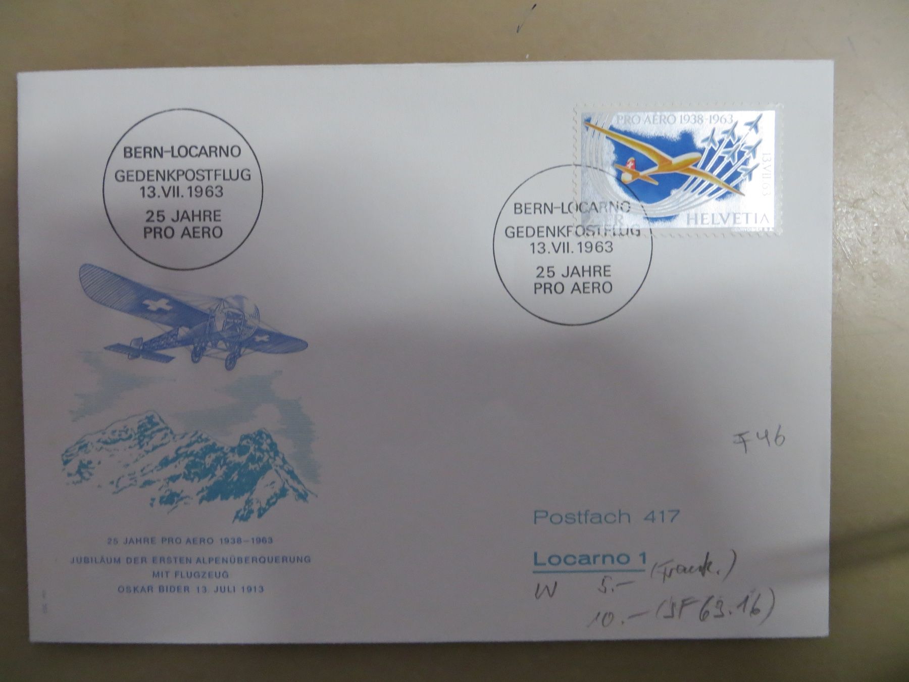 Tutti i francobolli: Luftpost-Sonderbrief 25 Aero 1963 – Usato da Basel venduto da 8013