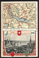 Zürich, Panorama, Landkarte der Region 