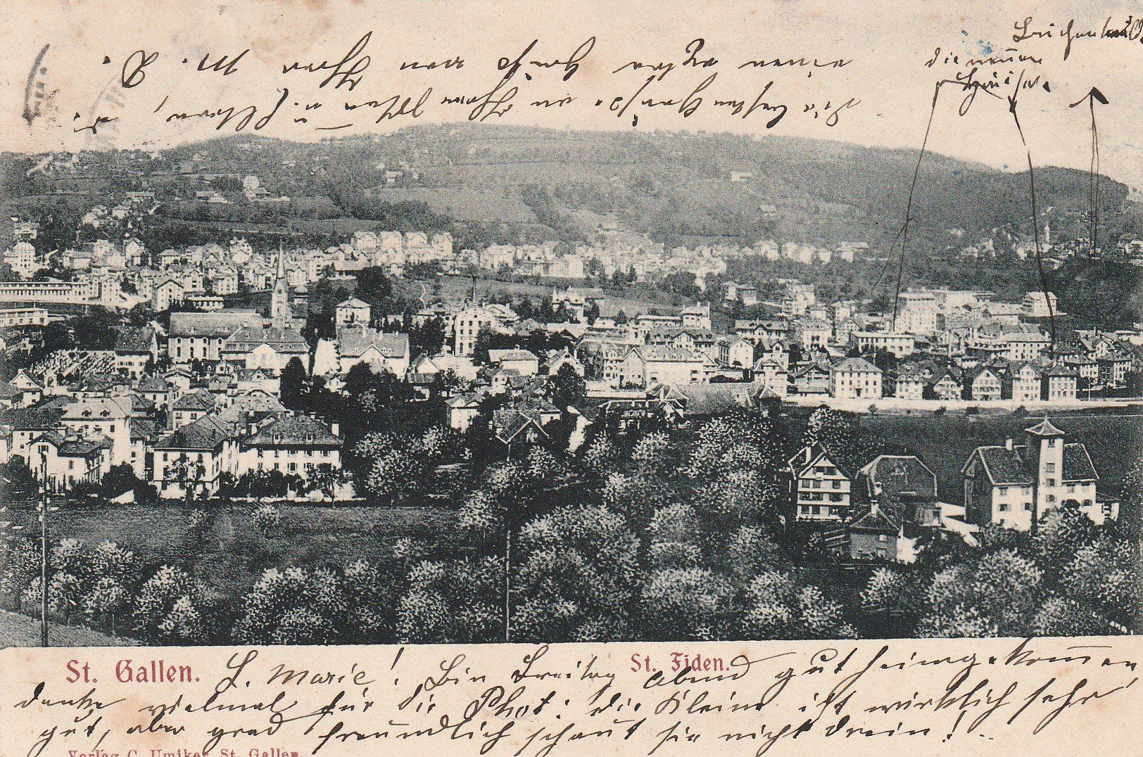 Ansichtskarten: St.Fiden -Bahnpoststempel 1903-blauer Balkenstempel-ST.FIDEN – Gebraucht aus uttwil von Koehlerfred