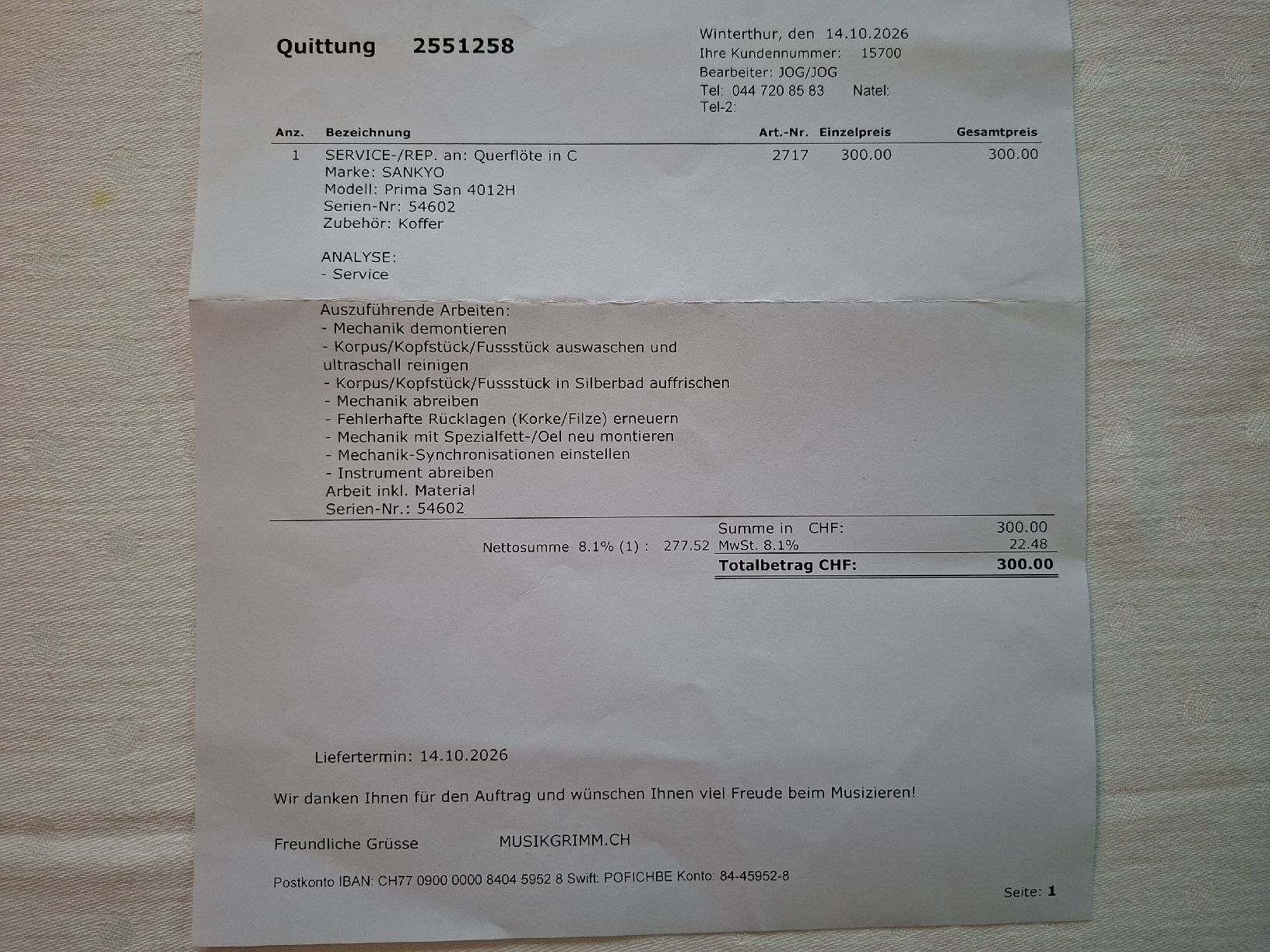 Sankyo Instruments de musique: Querflöte Sankyo Prima San 4012H – D'occasion à Zürich par 2swiss 6