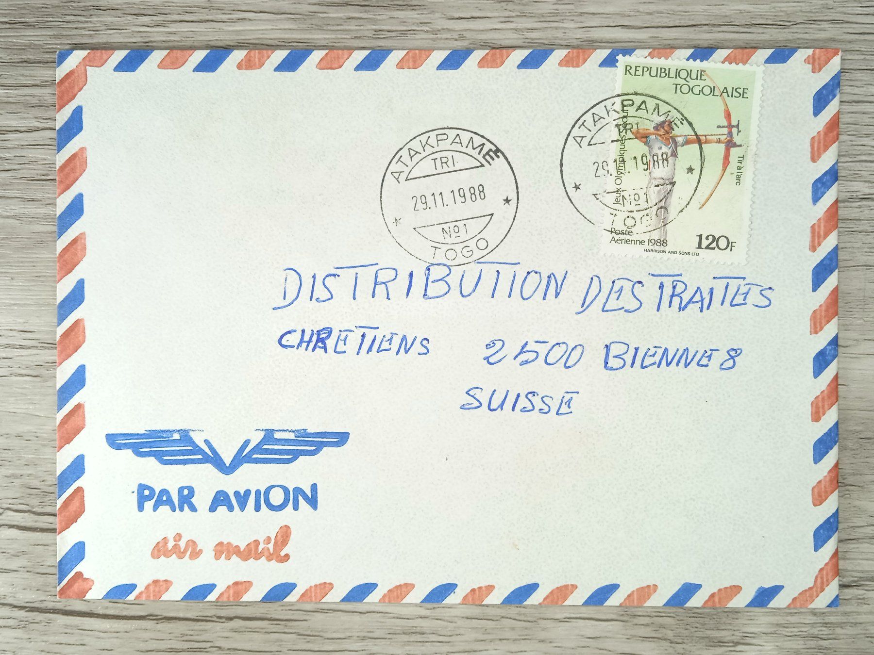 Alle Briefmarken: TR05 Enveloppe + Timbre Togo 1988 – Gebraucht aus Cousset von Patrick_Collections