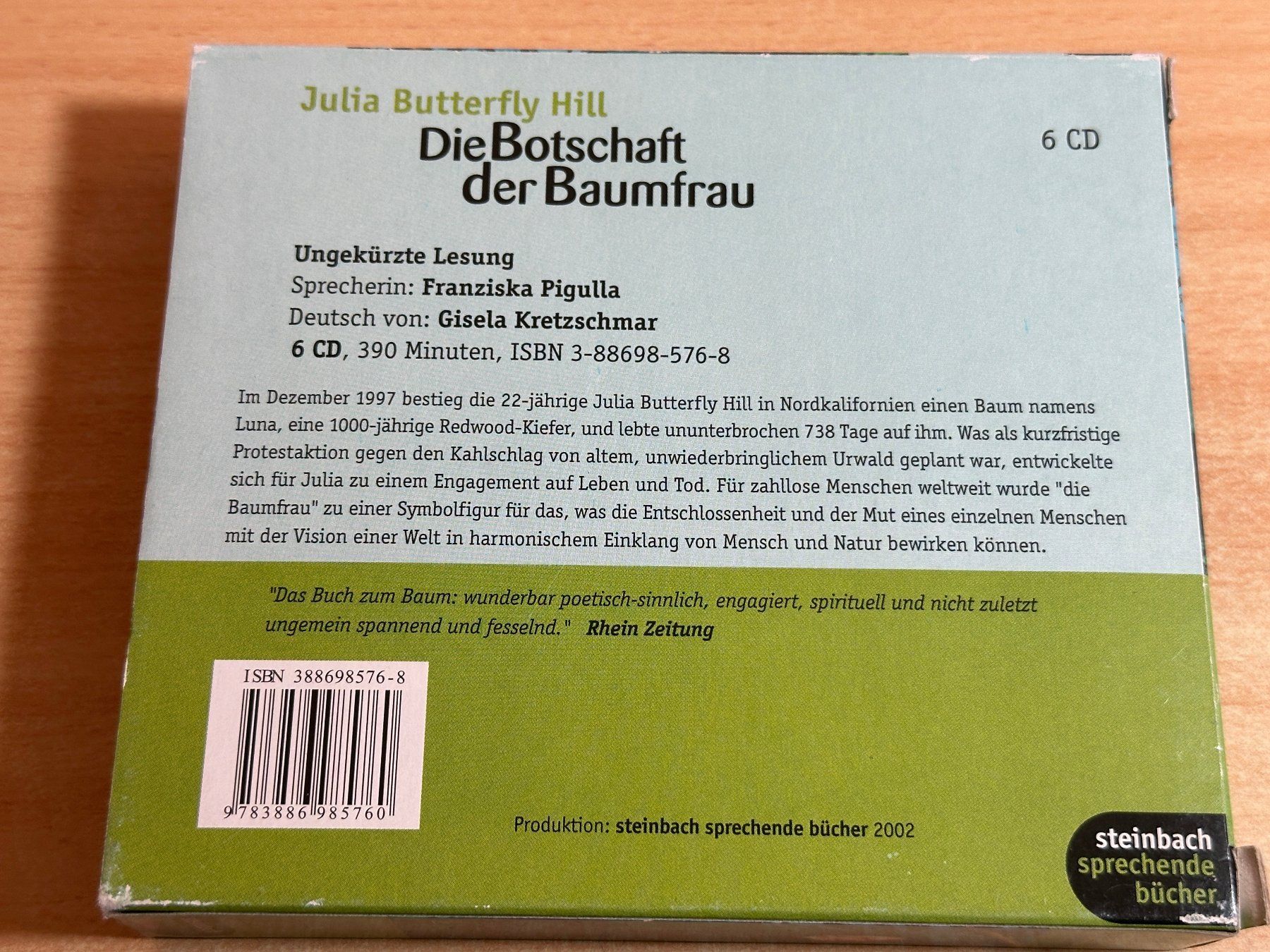 Audiolibri: Julia Butterfly Hill - Die Botschaft der Baumfrau - 6 CD – Usato da Rikon im Tösstal venduto da Alpenmutz 1