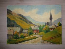 ANTIK GEMÄLDE SPIRINGEN URI SIGNIERT UNLESERLICH KIRCHE DORF