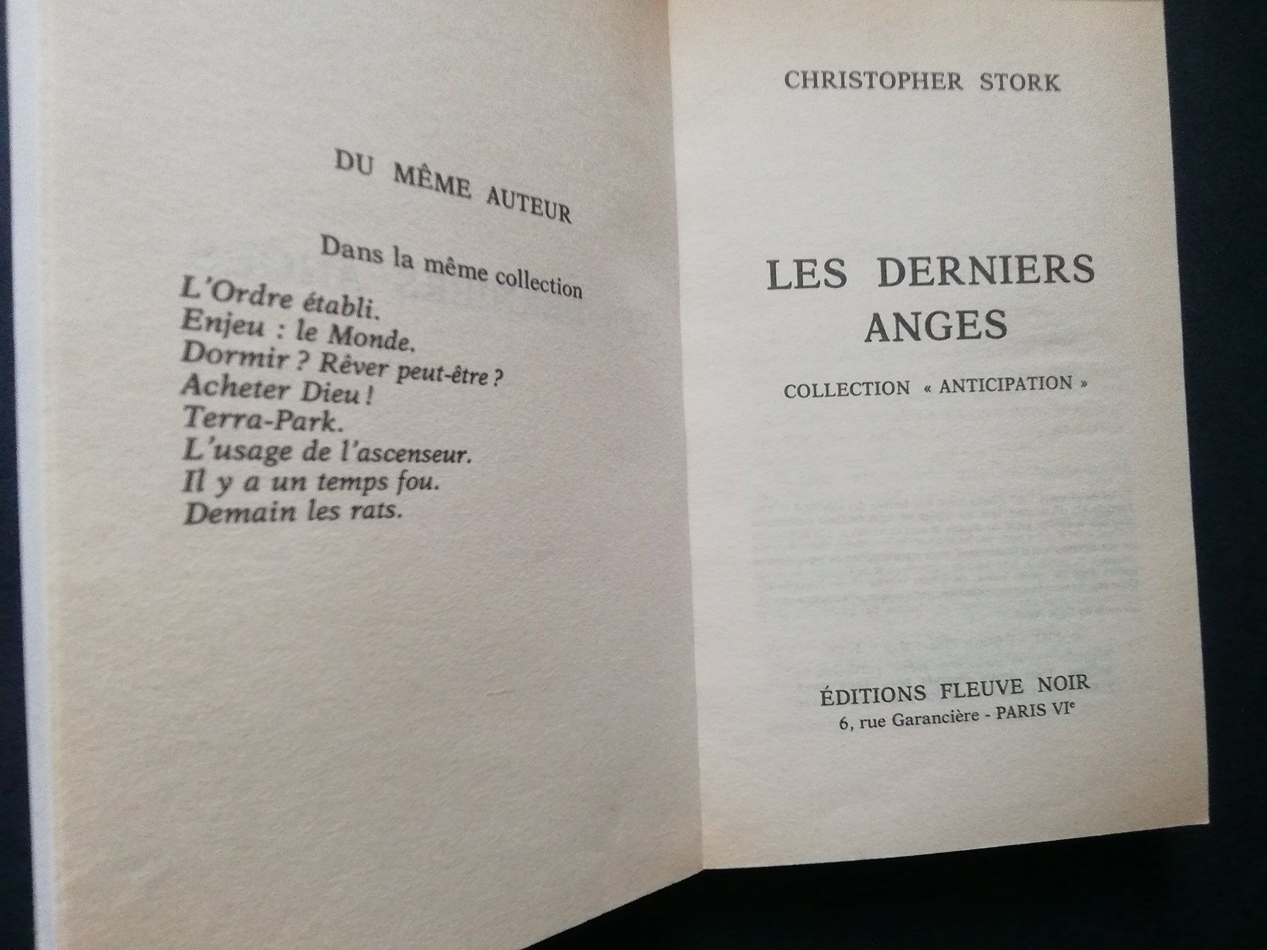 Bücher: Anticipation: Les Derniers Anges- Christopher Stork Ed 1981 – Neu (gemäss Beschreibung) aus Commugny von Juliemimi 2