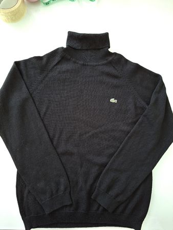 Pull Lacoste noir, col roulé, laine