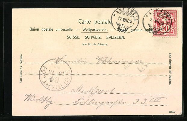 Cartoline postali: AK Hauptwil, Totalansicht, 1904 – Usato da Berlin venduto da bartko-reher 1
