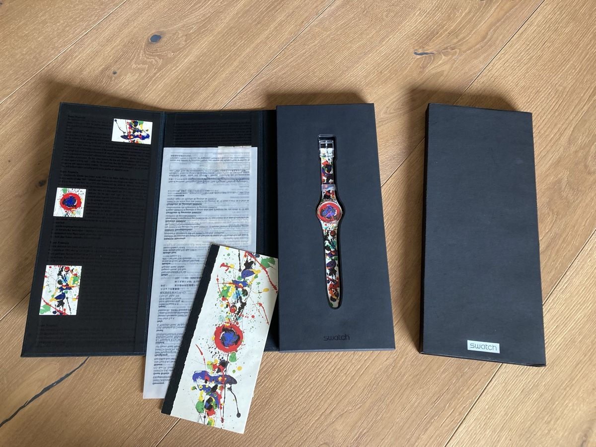 Swatch Orologi: Sam Francis GZ 123 1992 Uhr + Kunstdruck – Nuovo e nell'imballaggio originale da Boll venduto da Jopp1 1
