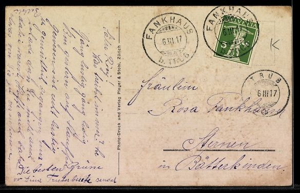 Cartoline postali: AK Eggiwil, Geschäft Schneeberger, Kirche, Post und Schule – Usato da Berlin venduto da bartko-reher 1