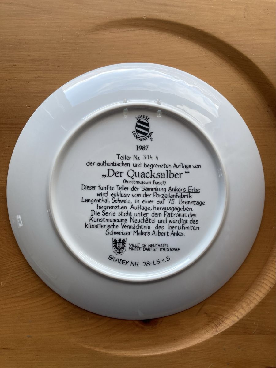 Piatti: Teller "Der Quacksalber" von Anker, limitierte Auflage! – Nuovo (secondo la descrizione) da Sornard - Nendaz venduto da Mapere 1