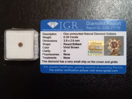 Certified diamond 0.28 carats, round, natural!