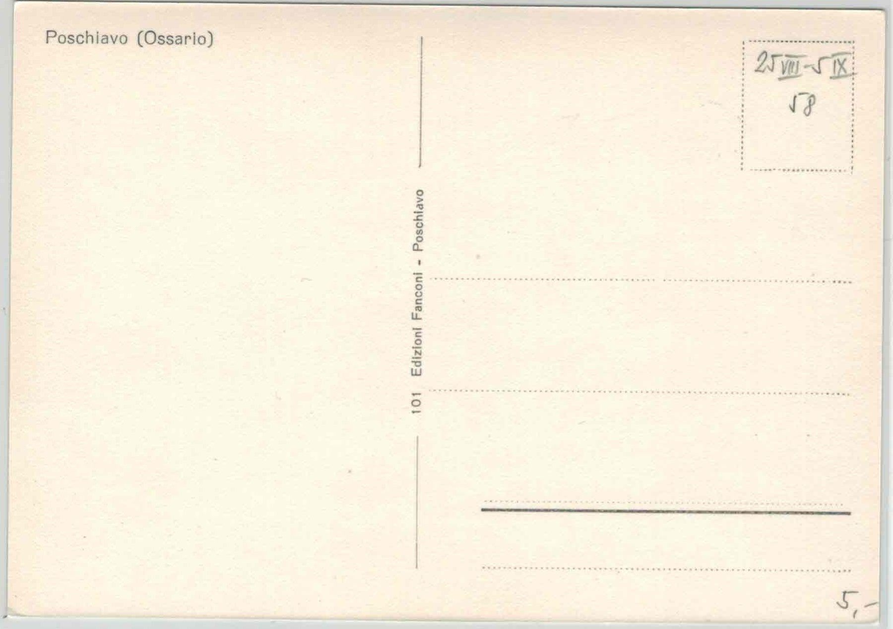 Cartoline postali: GR 321 POSCHIAVO Ossario 1958 GF – Usato da Fribourg venduto da philafri 1