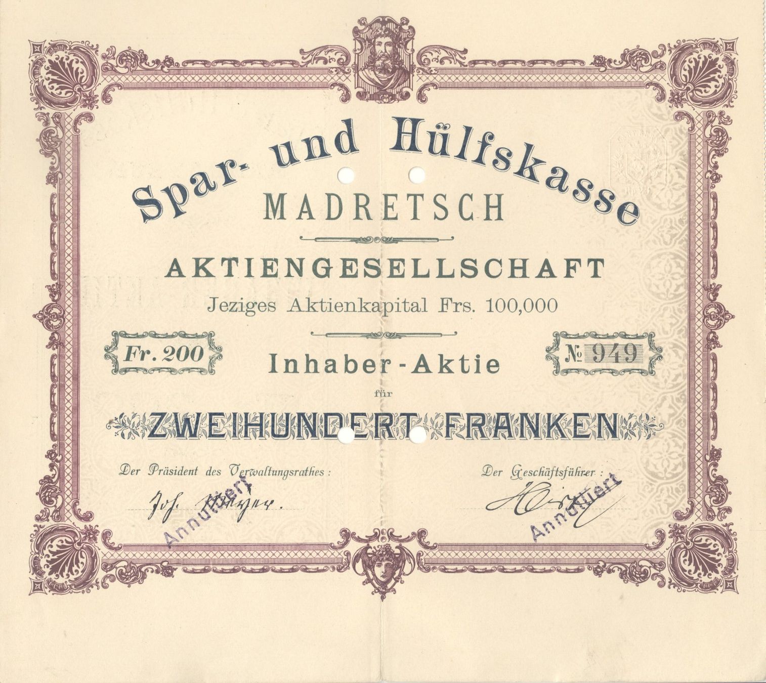Documenti: BIEL : Spar & Hülfskasse MADRETSCH ca. 1900 – Usato da Biel/Bienne venduto da 07helios032 1
