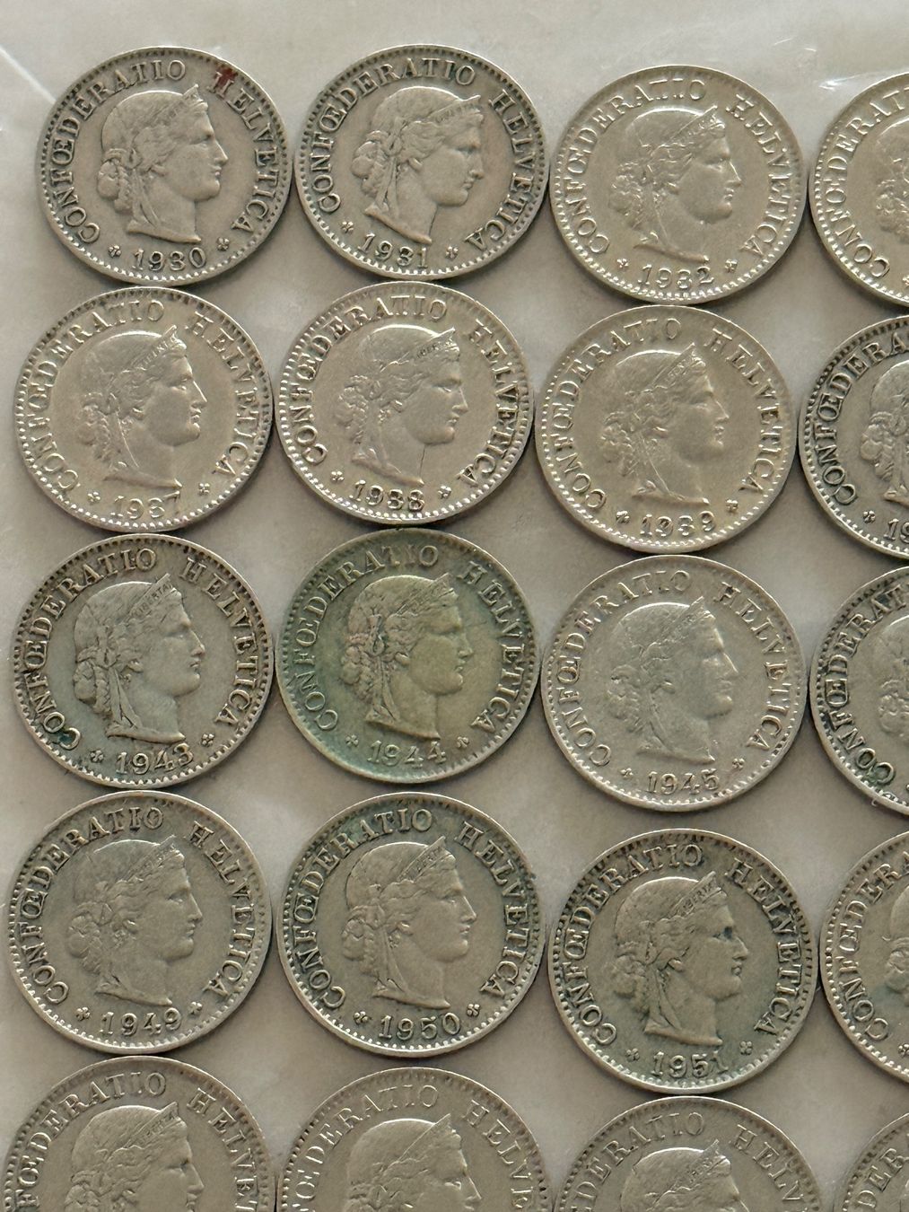 Tutti le monete: 36 x 5 Rappen  1930 - 1968 – Usato da Wallisellen venduto da SWISS_SILVER1 1